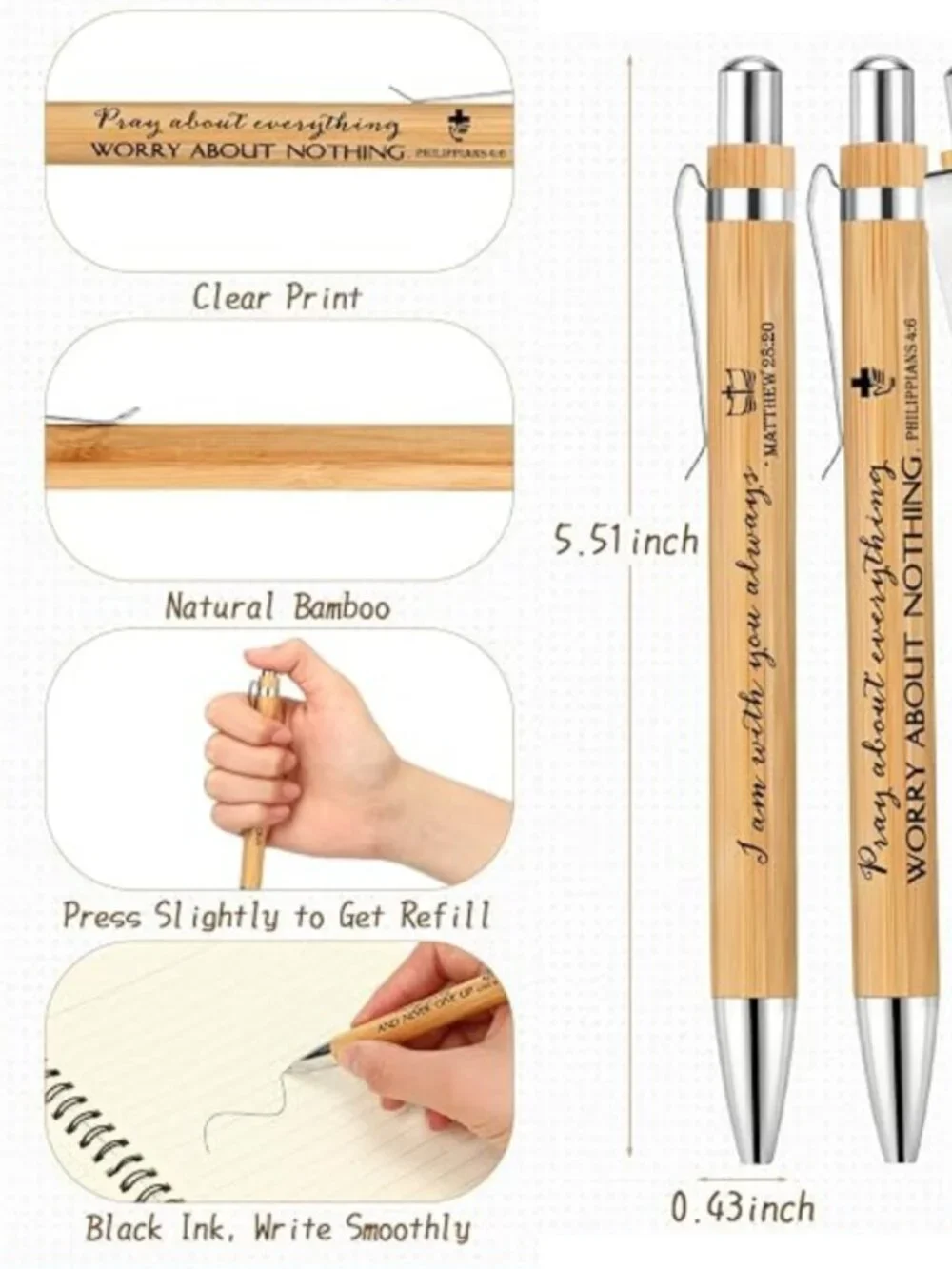 Christian Scripture Notebook & Bamboo Pen Gift Set | Set of 5 | Bible Journals